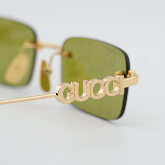 Gucci GG1808S 002 Sunglasses Gold Rectangle Frame, Green with GG pattern Lenses main image 5